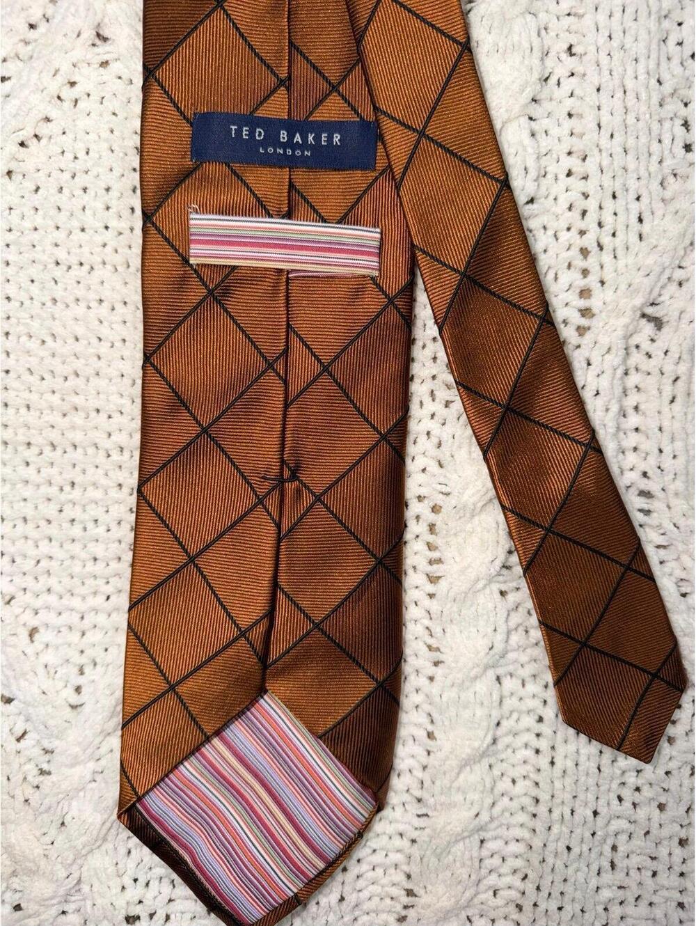Ted Baker London Men's Designer Necktie 100% Silk Copper Geometric Diamond